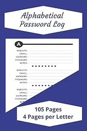 Alphabetical Password Log: Internet Password Organizer