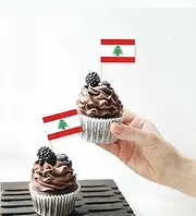 100 PCS Lebanon Flag Cake Topper,Lebanese Cupcake Stand For Party Decoration Supplies
