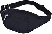 Bumbag Fanny Pack Waist Hip Bag for Men Women Kids Waterproof for Travel Hiking Walking Running Festivals Outdoors Sports, Black