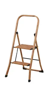 2 Step Folding Ladder With Handle – Aluminium Wood Grain Finish