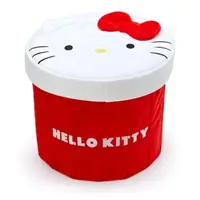 在飛比找momo購物網優惠-【小禮堂】Hello Kitty 絨毛圓筒收納箱附蓋 《紅大