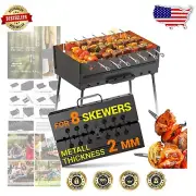 Sleek Outdoor Charcoal Grill - Portable 8 Skewer BBQ for Camping and Hiking
