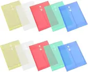 SHOWERORO 10pcs Vertical File Folders Plastic Expanding File Organizer Clear Document Envelope with Closure for Office Filing Cabinet Systems