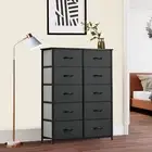 TAUS Storage 10 Drawers Dresser Fabric Bedside Organizer Tower Chest Gray