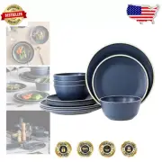 Melamine Dinnerware Sets for 4 - Nautical Style, Dishwasher Safe, Deep Blue