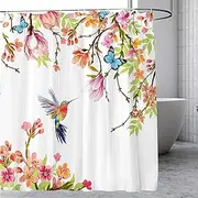 [CutebriCase] Shower Curtain Flower, Hummingbird Shower Curtain for Bathroom with Hooks, Polyester Fabric Shower Curtain Sets Machine Washable Waterproof Modern Bath Curtain Decor