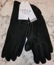 NWT Time And Tru Women's Fleece Lined Tech Touch Driving Black Soot Gloves OS