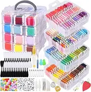 ANSHINE 1077pcs Embroidery Floss Thread kit, Including 230 Skeins Cross Stitch Friendship Bracelet String, 800pcs Beads, 52pcs Tool and 1pcs of 4-Tier Storage Box (200 Colorful, 30 White & Black)
