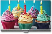 LKHDS Slim Aluminum Alloy Business Card Holder Colorful Happy Birthday Cupcakes Pocket Business Card Case Portable Business Card Wallet Business Card Holders Handheld Card Box for Women Men, style