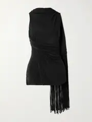 [Faithfull] Faithfull - Laon Macramé-trimmed Draped Gathered Stretch-jersey Top - Black - small small Black