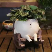 Smiley Face Rocking Chair Planters Flower Pots for Plants Funny Succulents Plant Live Cute Resin Head Planter with Drainage Hole for Indoor Outdoor Plants Gift Ideas for Mother and Christmas