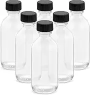 4OZ Small Glass Bottles with Lids and Funnels, 120ml Boston Round Glass Bottles, Leak Proof Mini Travel Bottles, Perfect for Diy Essential Oils, Hot Sauce and Juices, 6 Pack Clear