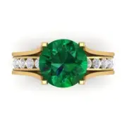 2.89 Round Cut Emerald Stone Ring Band bridal Set Sliding 14k Yellow Gold
