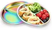 Stainless Steel Kids Plates, 2 Pack Round Divided Toddler Plates, Portion Control Plate 9 Inch