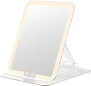 [Auxmir] Foldable Makeup Mirror with 3 Dimmable Color Lights, USB Rechargeable Lighted Vanity Mirror with Touch Screen, Compact & Portable Ultrathin Desk Beauty Mirror for Travel Daily Business