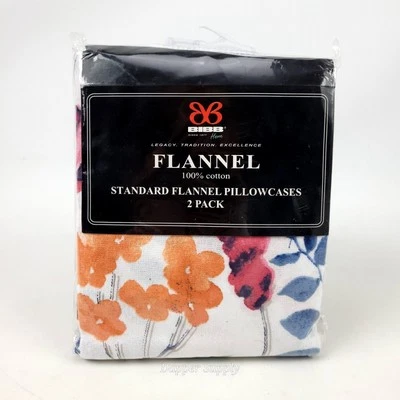 BIBB Flannel Pillowcases 2 Pack White Floral 100% Cotton