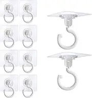 LxcshLjx 10Pcs Adhesive Ceiling & Wall Hooks, Heavy Duty Sticky Hooks, No-Drill Ceiling Hooks, Under Cabinet Hooks, Outdoor Clear Self-Stick Wall Hook for Hanging Plants Lights Bags Towels Clothes Hat