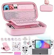 Switch OLED Accessories Bundle- innoAura 18 in 1 Switch Bundle with NS Switch Case, Switch Game Case, NS Switch OLED Screen Protector, Switch Stand, Switch Thumb Grips (Pink)