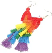 [JEWEDECO] 1pair Rainbow Tassel Drop Earrings for Women Statement Dangle Earrings Unique Fashion Jewelry for Parties Shopping and Daily Wear