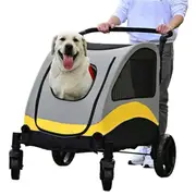 Large Dog Stroller Pet Pushchair Foldable Travel Cart with Front and Back Door for L/XL Breeds