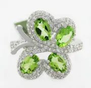 GENUINE 2.44 Cts PERIDOT & WHITE SAPPHIRE BUTTERFLY RING .925 SILVER - NWT