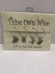 The Original Thine Own Wine Silver Wine Glass Charms 4 pc set NEW! Mark yours!