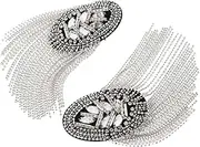 UTHCLO 1Pair Silver Tassel Shoulder Epaulet Rhinestone Badge Decor Stylish Costume Accessories for Suits Easy to Wear Fringe Shoulder Mark for Personal Expression