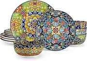 vancasso 12 Pieces Dinnerware Sets, Plates and Bowls Set, Porcelain Dishes Set for 4, Microwave and Dishwasher Safe, Scratch Resistant, Bohemian Style Dining Ware Service for 4, Series SIMI