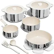 [CAROTE] 14pcs Pots and Pans Set Non Stick, Ceramic/Stainless Steel Cookware Set with Detachable Handle, Induction Cooking Sets, Dishwasher/Oven Safe, RV Kitchen, Cream White
