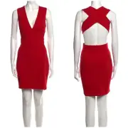 Aidan by Aidan Mattox Red Mini Crossed Open Back Cocktail Dress V Plunge Size 10