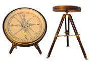 Antique Brass Wooden Side Table End Table With compass Home Décor Coffee Table