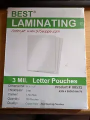 BEST LAMINATING 100 POUCHES 3 MIL LETTER POUCH 9”x 11.5” #88531