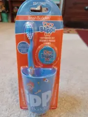 Brush Buddies Blippi Soft Toothbrush Set W/ Rinsing Cup & Brush Cap, Toddler