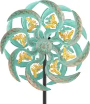 Metal Wind Spinner Golden Butterfly Kinetic Outdoor Yard Art Garden Decoration