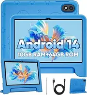 10 Inch Android 14 Octa Core Tablet for Children, 10GB RAM+64GB ROM, FHD Touch Screens, 2.4/5G WLAN, Bluetooth, Dual Camera, GPS (Blue)