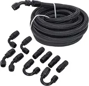 6AN 20FT Fuel Line Hose Kit, 6AN Fuel Line Kit, 6AN Hose Fitting Kit, 500 Psi, with 10 Pcs Black Swivel Fuel Hose Fitting Adapter Kit, Suitable for Car Ship Motorcycle