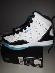 AND1 Kids Size 3 white/black/teal Basketball High top Sneakers Show Out #00r