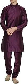 [Royal Kurta] Men's Silk Blended Mandarin Collar Long Kurta Churidar Set