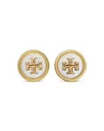 Tory Burch Kira Double T Circle Stud Earrings in Silver & 18K Gold Plated