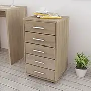 Modern Office Drawer Unit with 5 Drawers, Oak Finish, Mobile Filing Cabinet with Castors and Brakes, 33 x 38 x 63 cm, Durable Storage Solution for Home and Office Organization