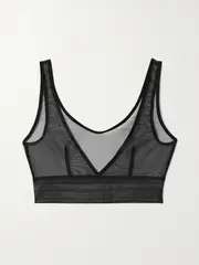 [ELSE] ELSE - Bare Lace-trimmed Stretch-tulle Soft-cup Bra - Black - small small Black
