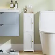 Hzuaneri Bathroom Storage Cabinet, Corner Floor Cabinet with 2 Doors and Adjustable Shelf, Narrow Toilet Paper Cabinet, Bathroom Organizer for Small Spaces, White BC49913X