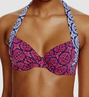 $98 Tommy Bahama Women's Red Blue Geo-Print Push-Up Bikini Swim Top Size 32C