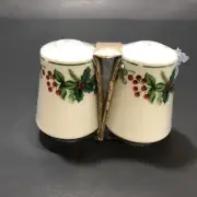 Ceramic Christmas Mistletoe Holly Berry Salt and Pepper Shakers - New In Package