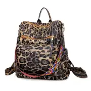 Nevenka Fashion Backpack Multipurpose Print Leather Travel Shoulder Bag-Leopard Brown