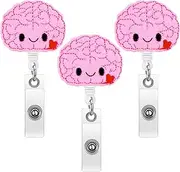 3 Pieces Brain Badge Reel Retractable Nurse Badge Holder Felt Nursing Name Badge Holder for Women Nurse