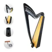 27 Strings Black Rosewood Lever Harp & Free Strings, Tuning Key, Black Bag