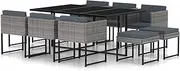 Patio Furniture Sets 11 Piece Garden Dining Set with Cushions Poly Rattan Grey