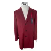 Tommy Hilfiger Mens $395 Addison Wool Blend Trim-Fit Overcoat Red 38R