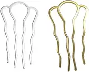 HLLMX 2PCS 4 Teeth Metal Hair Combs Pins Side Updo Hair Forks Long Clips for Women's Hair Styling Accessories (Gold and Silver)